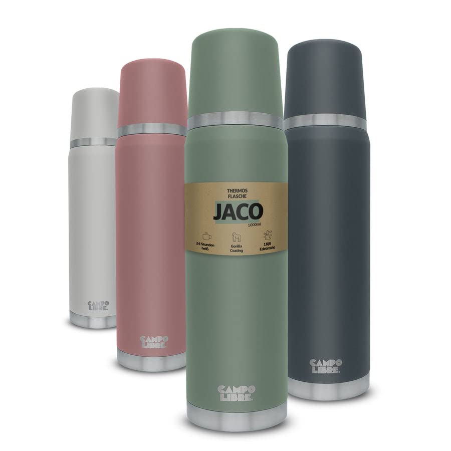 Campo Libre. Jaco I Thermoskanne 1l I Thermos mit Becher und Griff I Unsere Thermosflasche hält 24h heiß oder eiskalt, hat eine Doppelwandisolierung und ist 100% auslaufsicher