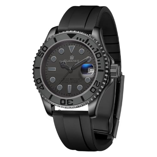 GUANHAO Automatische mechanische Taucheruhr für Herren, 40 mm leuchtendes Zifferblatt, 100 m wasserdicht, luxuriös, modisch, Business, Freizeit, Sport, Designer-Armbanduhr mit Kalender, Gummi,