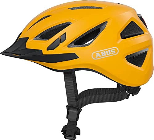 ABUS Stadthelm Urban-I 3.0 - Fahrradhelm mit Rücklicht, Schirm und Magnetverschluss - für Damen und Herren - Orangegelb, Größe S