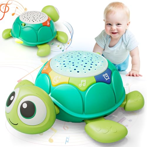 Lehoo Castle Baby Krabbel Spielzeug ab 3 6 9 Monate, Schildkröten Baby Spielzeug mit Musik und Projektor, Frühkindliches Lernspielzeug Pädagogisches fur 1 Jahr, Neugeborenes Spielzeug Geschenk