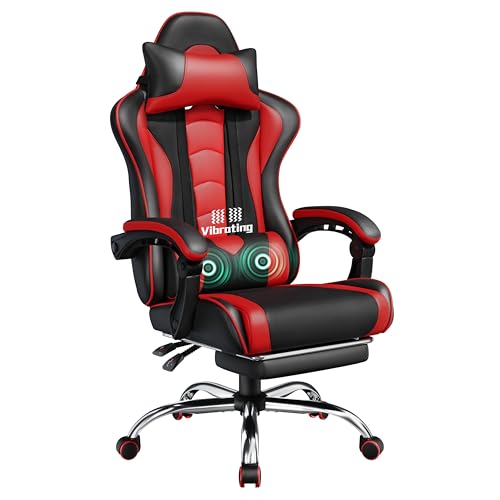 Yaheetech Gaming Stuhl Ergonomischer Gamer Stuhl mit Massagefunktion Computerstuhl mit Fußstütze Bürostuhl 90-135° Rückenlehne verstellbar Gaming Sessel PC Stuhl Rot