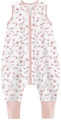 Teechodina Baby Schlafsack mit Füßen 100% reine Baumwolle 1.5 Tog Kinder Ganzjahres Schlafsack mit Beinen kleinkind Schlafanzug für Jungen und Mädchen, 1.5 Tog/Kirschblüte, 90cm/Baby Höhe 100-110cm