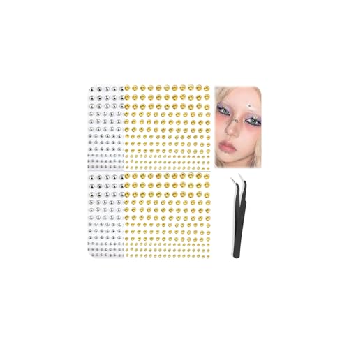 Kinretixia 4 Stück Lippenstecker, Fake-Nasenstecker, Augenbrauenstecker, nicht durchdringender Nasenstecker zum Aufkleben auf Bauchnabelaufkleber, Punk Y2K Silber Gold