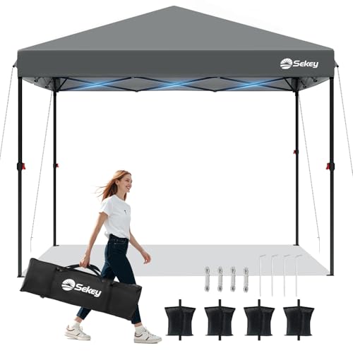 Sekey One-Touch Pop Up Pavillon 3x3 Wasserdicht Stabil Winterfest, Faltpavillon 3x3m mit Verdickten Röhren, Partyzelt Pavillion Klappbar für Camping Festival Party, Schwarz (Grau, Gerade)