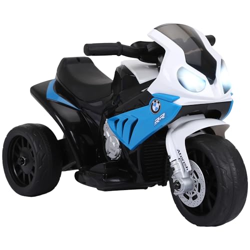 HOMCOM Lizenziertes Kinder-Elektromotorrad BMW S1000 RR, 3 Räder, 6V und 2,5 Km/h, Kinder-Elektroauto mit Licht- und Soundeffekten, Kindermotorrad, max. Belastung 20 kg, blau