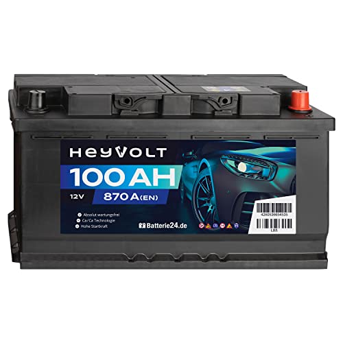 HeyVolt Autobatterie, lead acid, 12V 100Ah 870A/EN Starterbatterie, absolut wartungsfrei ersetzt 85Ah 88Ah 92Ah 95Ah, für PKW