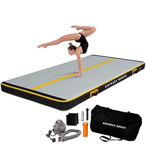 AirTrack Nordic Carbon 3m - 8m mit elektrischer Luftpumpe, aufblasbare Gymnastikmatte Zuhause, besten für Gymnastik & Cheerleading, 1.5m breit & 15cm dick air tracking matte, Air Track