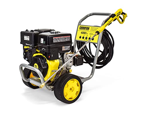 Champion Power Equipment Hochdruckreiniger Benzin (289 bar, Kraftstofftank 6 Liter, 389 ccm Motor, Gerät mit Reifen, 5 Schnellaschlussdüsen, Halterung für Schlauch + Pistole) 100386