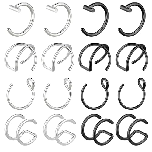 Telooco 6 Stück Nasenring Piercing Fake Nasenpiercing Gothic Septum Piercing Nasenring Hoop 20G Edelstahl Fake Lippenpiercing Ring Damen Herren