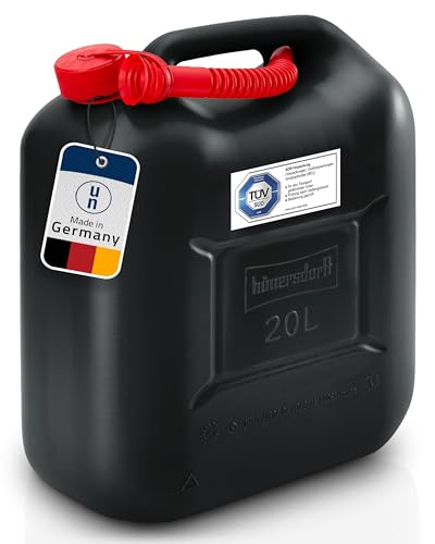 hünersdorff Kraftstoff-Kanister STANDARD 20l für Benzin, Diesel und andere Gefahrgüter, UN-Zulassung, made in Germany, TÜV-geprüfter Produktion, schwarz