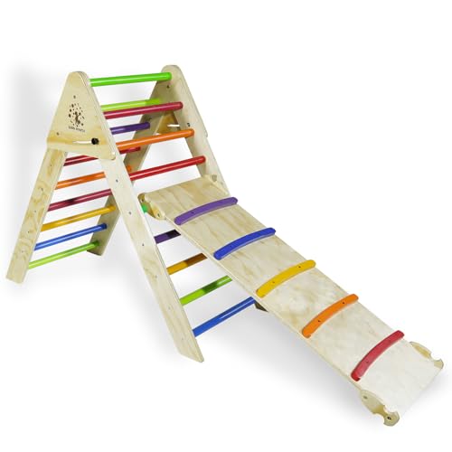 CCLIFE Montessori Kletterdreieck mit Rutsche Klappbar Klettergerüst Indoor Pikler Dreieck, Holz für Kinder 80kg