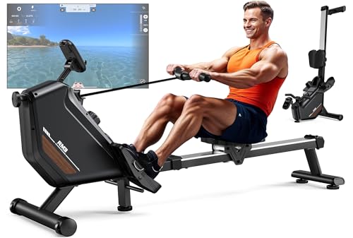 MettleMatic Rudergerät für Zuhause Klappbar: 300 Newton 16 Stufen Magnetwiderstand Rudergeräte - Bluetooth Rudermaschine mit 165 kg Belastbarkeit und 2 Jahre Garantie