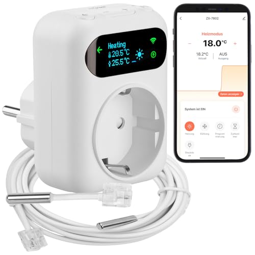 revolt W-LAN-Thermostat: WLAN-Steckdosen-Thermostat für Heiz- & Klimageräte, App, 2 Sensoren (Alexa Thermostat-Steckdosen, WLAN Steckdosenthermostate)