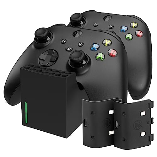 snakebyte TWIN:CHARGE SX - schwarz - Schnellladestation für Xbox Series S/X Controller, Ladegerät für 2 Wireless-Gamepads, inkl. 2x 800mAh Akkus, LED-Ladestatusanzeige, Xbox-Design