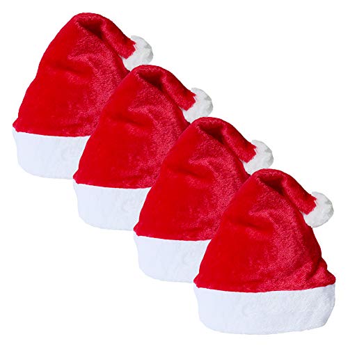 Weihnachtsmütze Nikolausmütze 4 Stück Unisex Rot Verdickter Samt Santa Hat-Weihnachten Classic Hat Weihnachtsmütze Santa Mütze Neujahr Festliche Weihnachtskostüm Party für Erwachsene Kinder Teenager