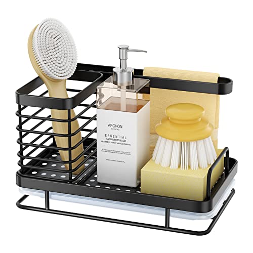 OriwarE Spülbecken Organizer für die Küchen Ordnungshelfer Küchenutensilienhalter Rostfreier Edelstahl Spülbecken Ablage Schwarz – 25 x 15 x 15 cm