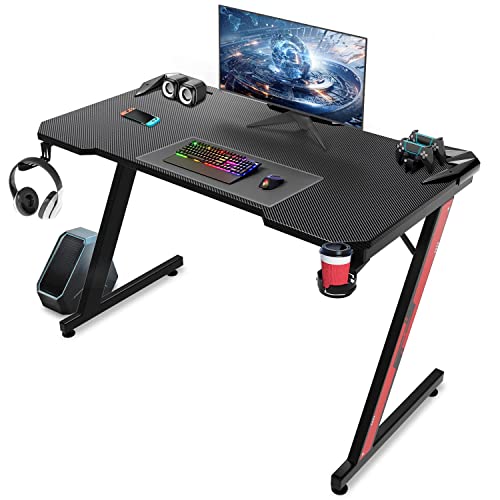 Homall Gaming Tisch 110 x 60 cm, Z-Frame Gaming Schreibtisch mit Getränkehalter, Kopfhörer Haken, Computertisch PC Tisch Ergonomischer Gamer Tisch