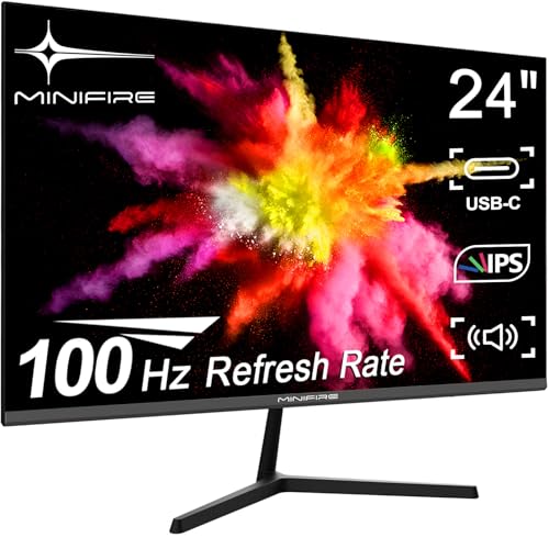 Minifire 24 Zoll USB-C Monitor mit Lautsprecher, 100Hz, IPS, FHD 1080P Adaptive Sync PC Bildschirm, HDMI USB-C Anschlüsse (MF24X3 HDMI-Kabel im Lieferumfang enthalten)