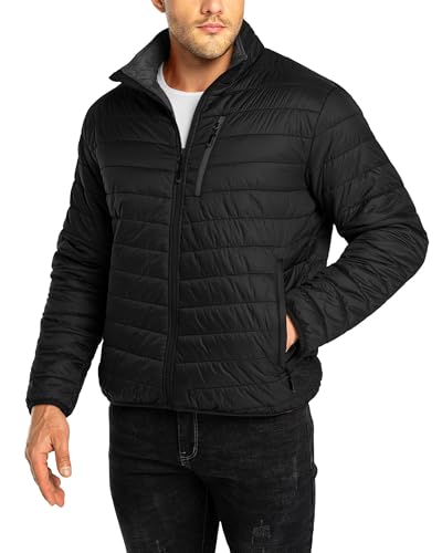 33,000ft Herren Steppjacke Leichte Übergangsjacke in Daunenjacken-Optik Winterjacke für Männer Gefüttert mit Taschen Packbar für Freizeit Wandern Reisen Lightweight Puffer Jacket Schwarz L
