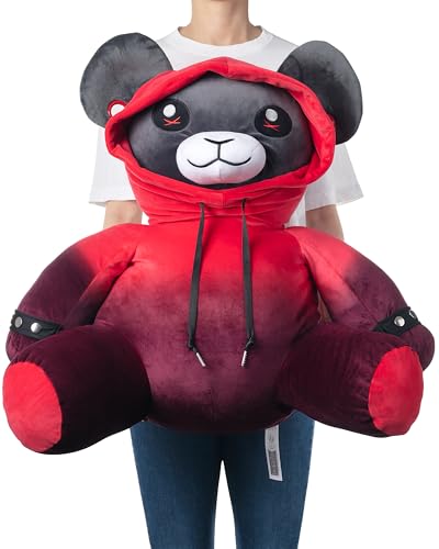 corimori 50 cm großes XXL Plüschtier Punk-Bär Teddy Ember Gothic-Bär mit Hoodie, Tunneln und Tattoos, schwarz/rot