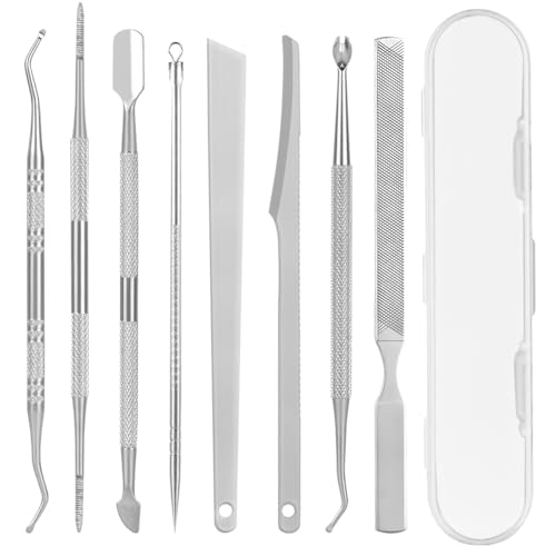 LOPHE 8 Stück Set Eingewachsene und Nagelfeile, Kit zur Entfernung eingewachsener Zehennägel aus Edelstahl, Edelstahl Maniküre Nagelfeile Pediküre Fußpflege Werkzeuge für Hand Füße