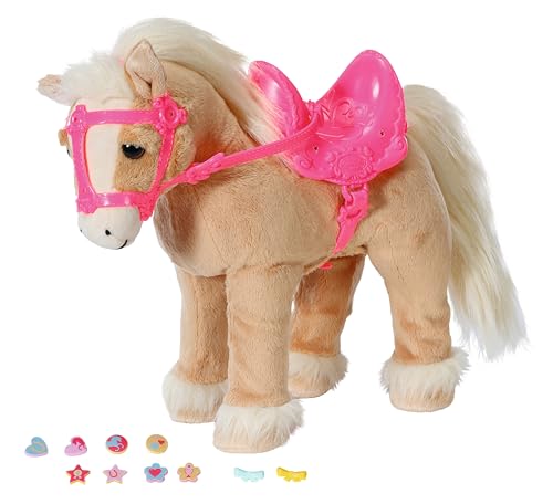 Baby Born, Puppenpferd, My Cute Horse, interaktives Pferd mit Lauf- und Soundfunktion, Plüsch, rosa Sattel und Zaumzeug sowie Pins zum Dekorieren, 840627 Zapf Creation