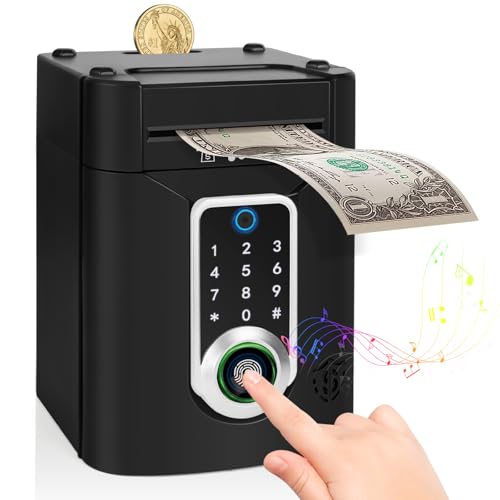 Highttoy Spardose Kinder,Elektronische Spardose Tresor mit Touchscreen und Fingerabdruck Sparbox Sparschwein Kinder Geschenk Jungen Mädchen 3-12 Jahre Schwarz