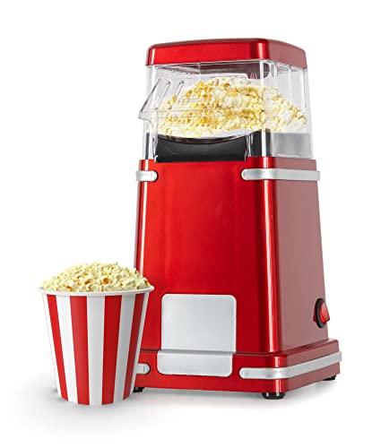 Stagecaptain PCM-1200 HA Fettfreie Heißluft-Popcorn-Maschine - Kalorienbewusster Genuss ohne Fett oder Öl - 1200 Watt - schnelle Zubereitung - Retrodesign für Movie-Liebhaber - Metallic Red
