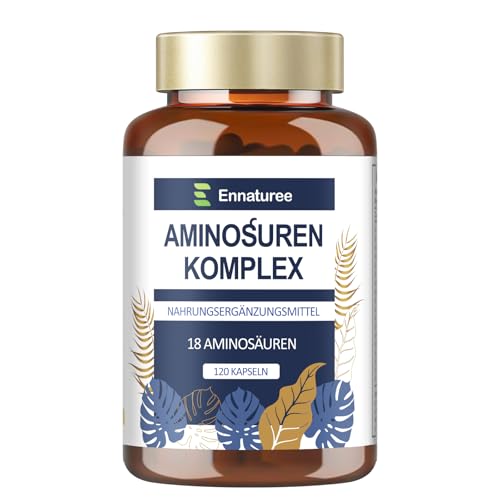 18 Aminosäuren Komplex Hochdosiert - 9 EAA + 9 NEAA, Aminosäuren Kapseln mit BCAA - 120 Kapseln