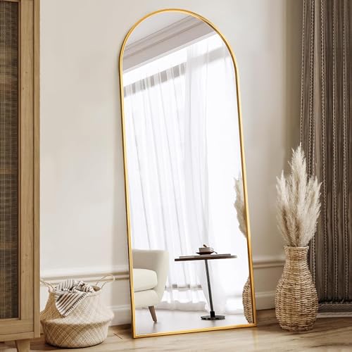 antok Ganzkörperspiegel, 147 x 45 cm Golden Standspiegel in Voller Länge Wandspiegel mit Aluminiumlegierung Rahmen und Bruchsichere Glas Gewölbter Bodenspiegel für Wohnzimmer, Ankleide