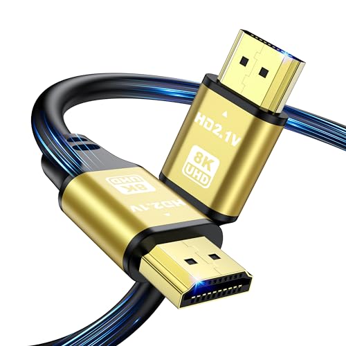 jojobnj 8K HDMI Kabel 1M, HDMI 2.1 48Gbps 8K@60Hz 4K@120Hz, Highspeed vergoldete Anschlüsse, HDCP 2.2 & 2.3, DTS:X, HDR 10 Kompatibel mit Roku TV/eARC/3D/PS5/HDTV/Laptop/Blu-ray