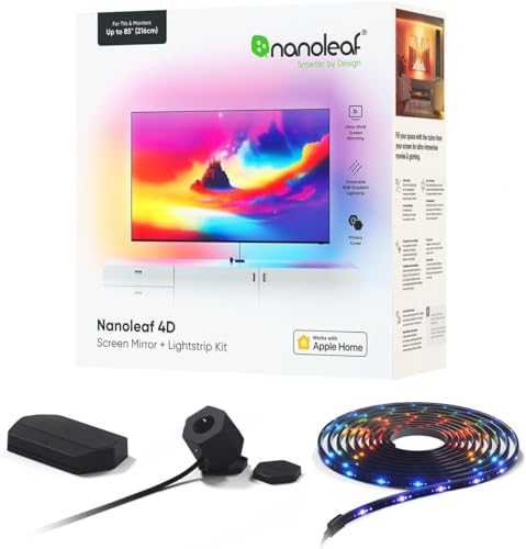 Nanoleaf 4D Screen Mirror + Lightstrip Kit für Fernseher/TV/Bildschirme bis zu 85 Zoll (215 cm) - Smart RGBW LED Strip + Kamera, Thread & WLAN, Funktioniert mit Alexa Google Apple