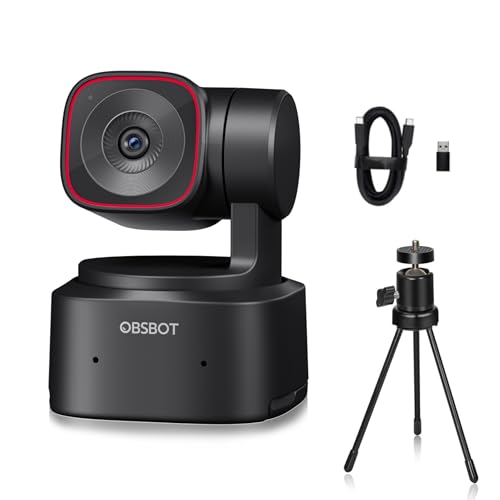 OBSBOT Tiny 2 Lite, PTZ 4K Webcam 1080P@60fps HDR, PC Kamera mit KI-Tracking, Mikros mit KI-Geräuschunterdrückung, Stativ, Gestensteuerung, Autofokus, Plug&Play, Ideal für das Gaming oder Streaming