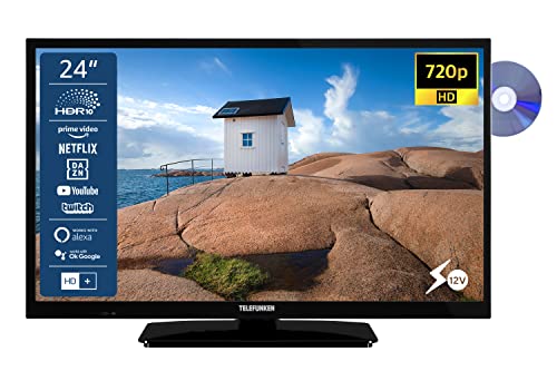 TELEFUNKEN XH24SN550MVD 24 Zoll Fernseher/Smart TV (HD Ready, HDR, Triple-Tuner, 12 Volt, DVD-Player) - 6 Monate HD+ inklusive [2023], Schwarz