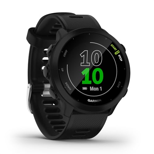 Garmin Forerunner 55 – GPS-Laufuhr mit 1,04“ Always-On-Farbdisplay, täglichen Trainingsempfehlungen, Laufzeitprognose, über 15 vorinstallierten Sport-Apps, Schwarz und bis zu 14 Tagen Akkulaufzeit