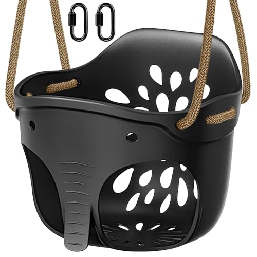 SELEWARE Babyschaukel Outdoor Zubehör, hohe Rückenlehne, volle Eimer-Schaukelsitze mit verstellbarem Seil und 4 Karabinern, niedliches Elefanten-Design, 600 Pfund Kapazität