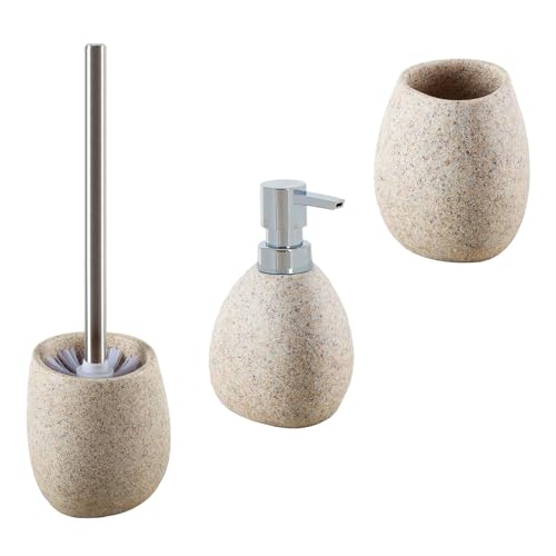 iubihome - Badezimmer Zubehör Set Sandfarben, 3-teiliges Modernes Badaccessoires, Stilvolle Bathroom Accessories für Ihr Bad