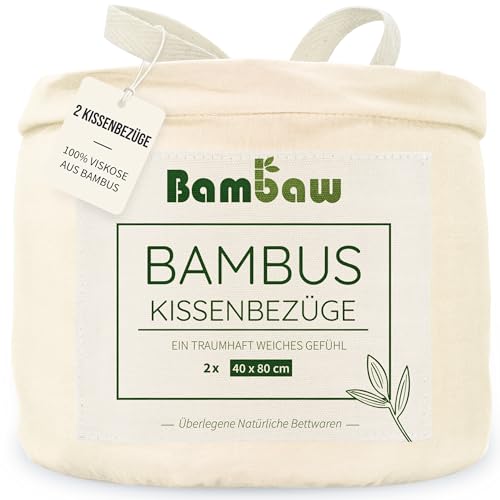 Kissenhülle Set Elfenbein | Kopfkissenbezug 40x80 cm | Bambus Kissenbezug | Bettwäsche | Kissenbezug Winter und Sommer | Kühl Kissenbezug | Allergiker Bezug Kopfkissen | Bambaw
