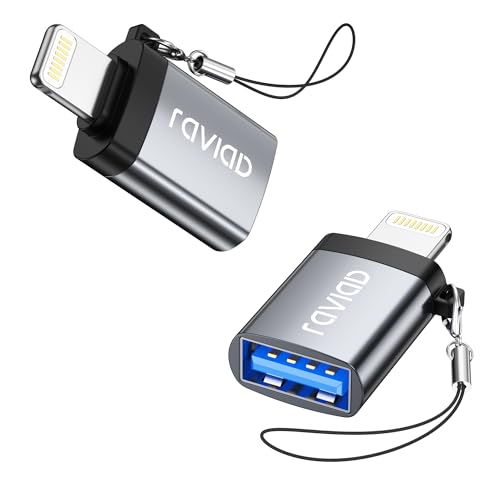 RAVIAD Lightning auf USB Adapter, iPhone USB Stick Adapter Kompakter USB 3.0-OTG-Adapter für iPhone/i-Pad, Unterstützt Flash-Laufwerk, Hubs, MIDI Keyboard, Maus, Tastatur, Kamera, Kartenleser