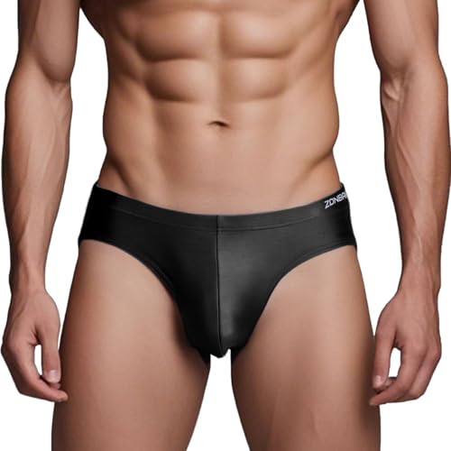 ZAIGELUO Slip Herren Weich Unterhosen Männer Atmungsaktive Eisseide Silk Briefs Nahtlos Low Rise Unterwäsche L Schwarz