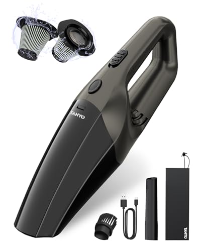 TANYO Handstaubsauger Akku, 12000Pa Kabellos Tragbar Handstaubsauger mit Waschbar HEPA-Filter, Mini Auto Staubsauger Stark Für Auto, Haus & Tierhaar Reinigung, Küche(Schwarz Braun)