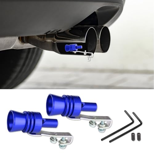 deemars 2PCS Aluminium-Legierung Universal Turbo Pfeife, Auto Auspuff Sound Booster, Turbo Sound Auspufftopf Pfeife, Autozubehör Auspuff Sound Enhancer Geeignet für LKW, Motorrad, Autos (Blue)