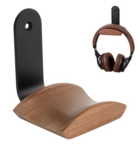 Jichenfang Headset Halterung Halter mit 6cm Breiter Kopfstütze aus Nussbaum,Kopfhörer Ständer mit 3M Klebeband und Schraube Headphone Holder für Over Ear und Gaming, Geeignet für Tisch,Vitrine