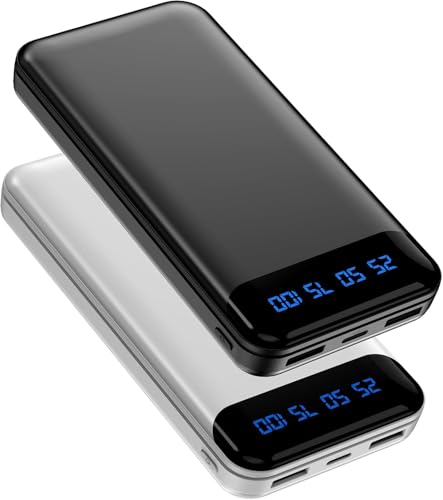 Enerwow Power Bank, 2 Stück 16000mAh Powerbank Klein Aber Stark 5V 3A Schnelles Aufladen Tragbares Ladegerät mit LCD Display, Externer Handyakkus mit iPhone 15 14 13 12 Pro Max, Smartphones
