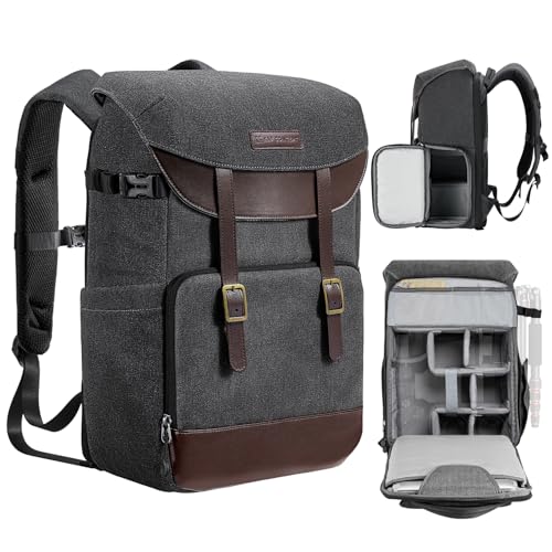K&F Concept Kamerarucksack Rolltop Fotorucksack Rucksack-Stofftaschen aus Stoff für Spiegelreflexkamera 15 Zoll Laptop