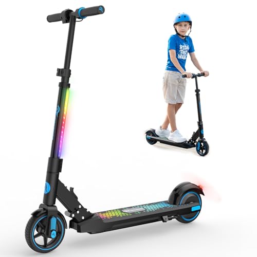 EVERCROSS EV06C Elektroscooter, 6,5'' Faltbarer E Scooter für Kinder 6-12 Jahren, bis zu 15 km/h & 8 km, LED Display, Bunte Leuchten, Leichter Elektroroller Kinder