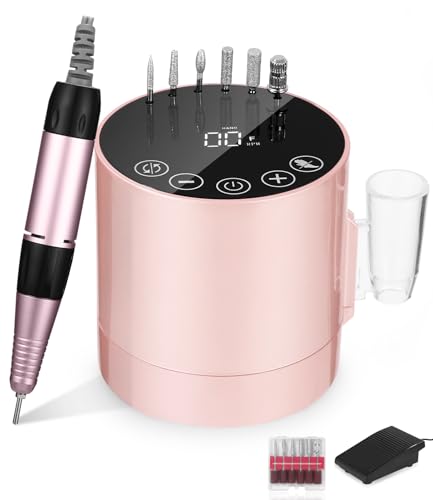 Nagelfräser, Elektrische Nagelfeile für Gelnägel, Nagelfräser Elektrische für Gelnägel 35000 u/min, Fräser Nägel mit LCD-Display/Fußpedal/ 6 tlg