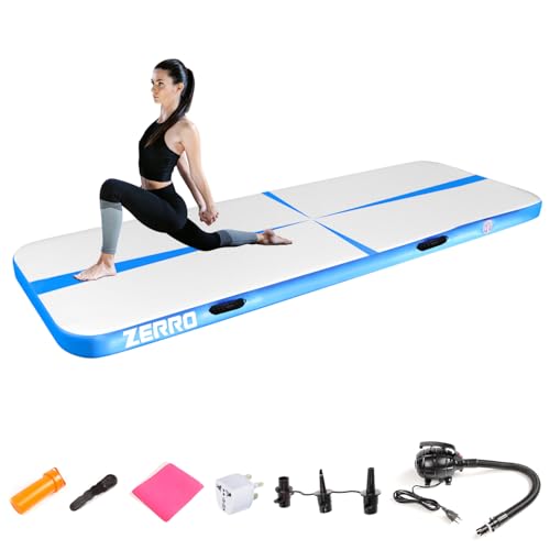 CCLIFE Air Tracking Matte Airtrack 4m Turnmatte Aufblasbar klappbar mit Elektrischer Luftpumpe Yogamatte Tumbling Matten Trainingsmatte 10cm Höhe Blau