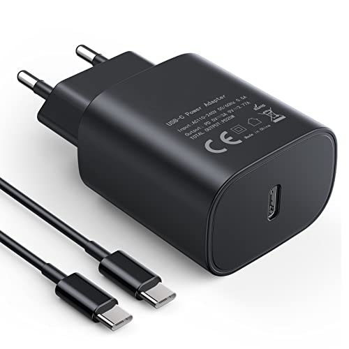 USB C Ladegerät 25W Schnellladegerät USB Netzteil mit USB C ladekabel, USB C Adapter für iPhone 16/15/Pro/Max/iPad, Samsung S25 S24 S23 S22 S21, FE S10 S9 S8 A55 A54 A53 A52 A51 A50 A34 A33 A23
