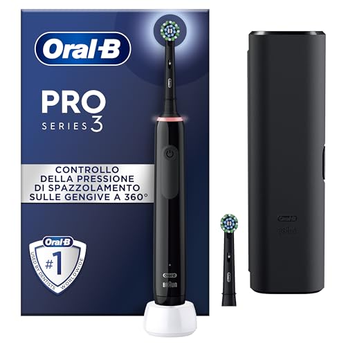 Oral-B PRO 3 3500 Elektrische Zahnbürste/Electric Toothbrush, 2 Aufsteckbürsten, mit 3 Putzmodi und visueller 360° Andruckkontrolle für Zahnpflege, Reiseetui, Geschenk Mann/Frau, schwarz